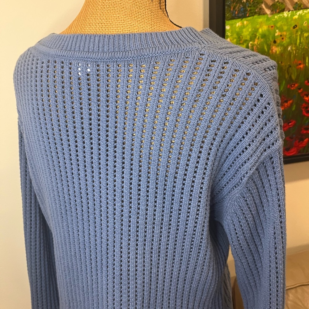 GAP 100% Cotton Relaxed Fit V-Neck Knit Sweater Blue Size Medium - Picture 8 of 11